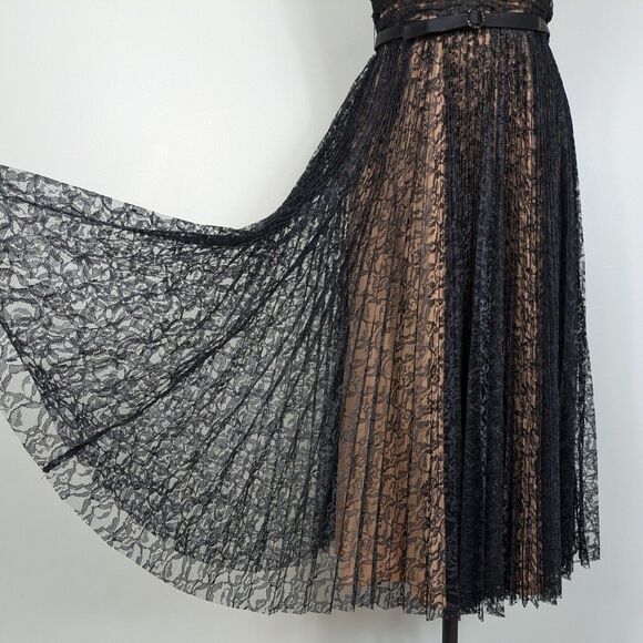 Badgley Mischka Midi Dress Cocktail Gown Black 8 Lace Strapless Glam Classic - Picture 3 of 16